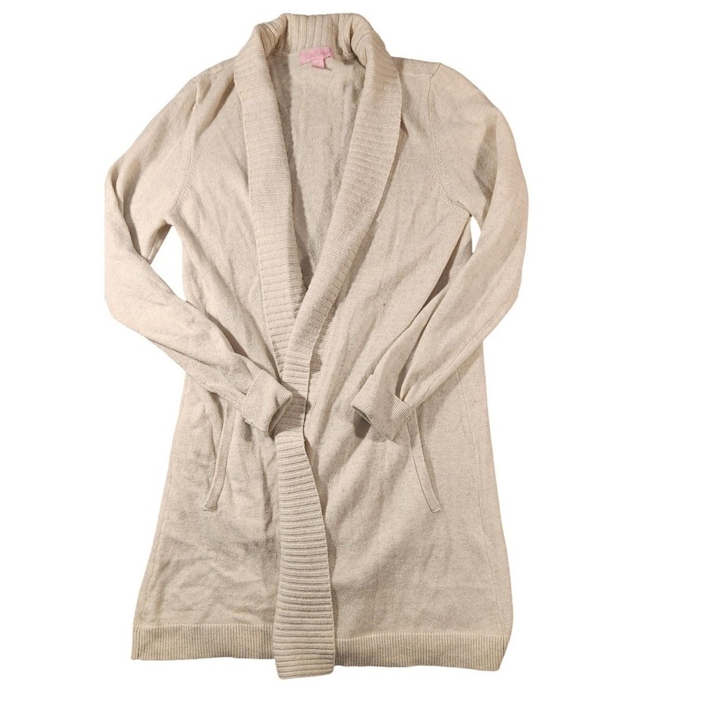 Lilly Pulitzer Cardigan Sweater Womens XS Beige 100%‎ Cashmere Open Front